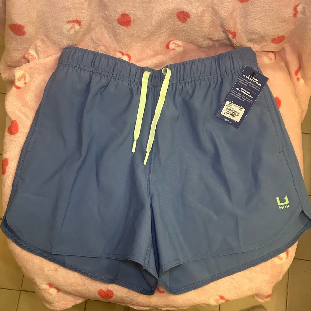 NWT Huk Women’s Light Blue Athletic Shorts with Neon Drawstring